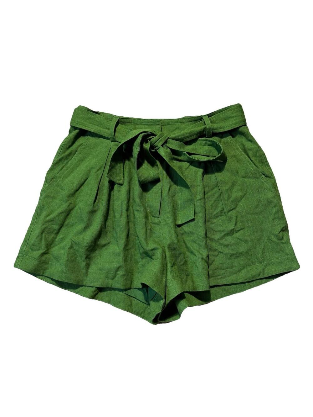 Vici Shorts Womens Small Green Linen Blend Belted Pockets Casual Summer